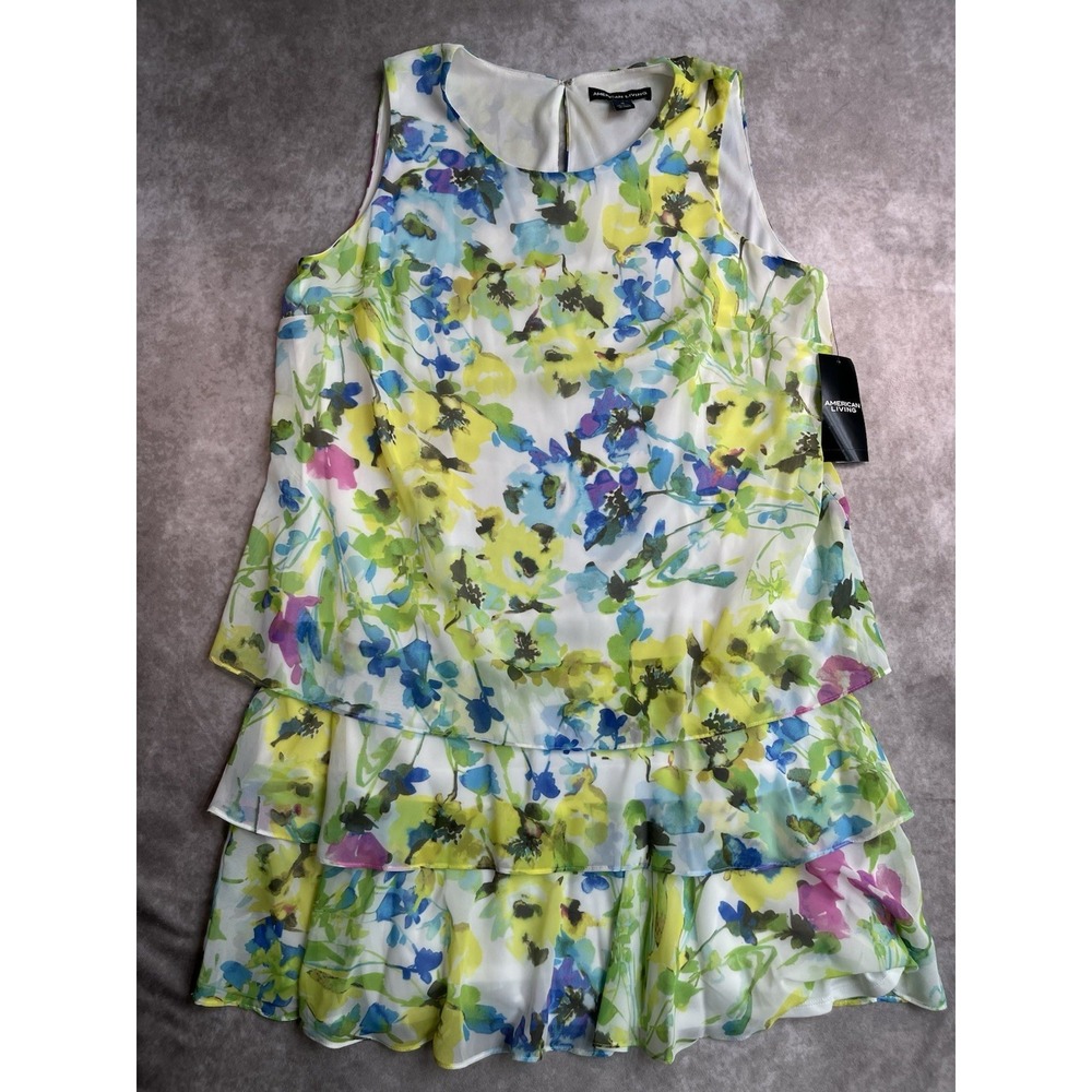 NWT American Living Floral Sleeveless Ruffle Chiffon Dress Women's Size 14